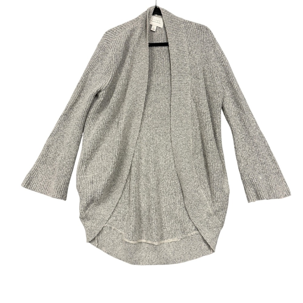 Hinge Cardigan Sweater Womens Medium Gray Open Front Ribbed Knit Pockets Cozy